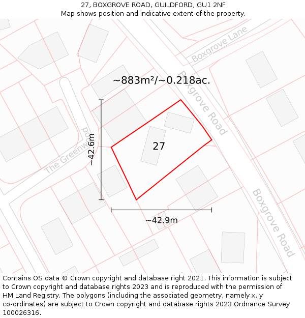 27, BOXGROVE ROAD, GUILDFORD, GU1 2NF: Plot and title map