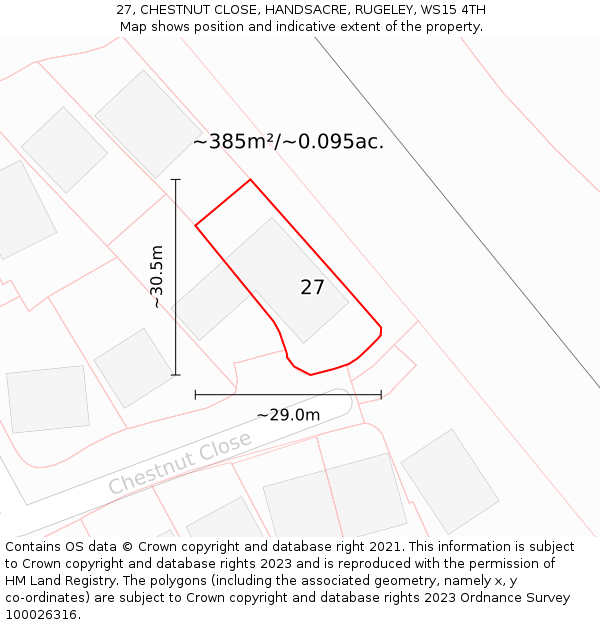 27, CHESTNUT CLOSE, HANDSACRE, RUGELEY, WS15 4TH: Plot and title map