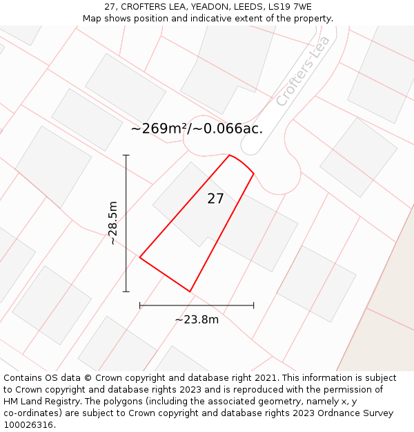 27, CROFTERS LEA, YEADON, LEEDS, LS19 7WE: Plot and title map