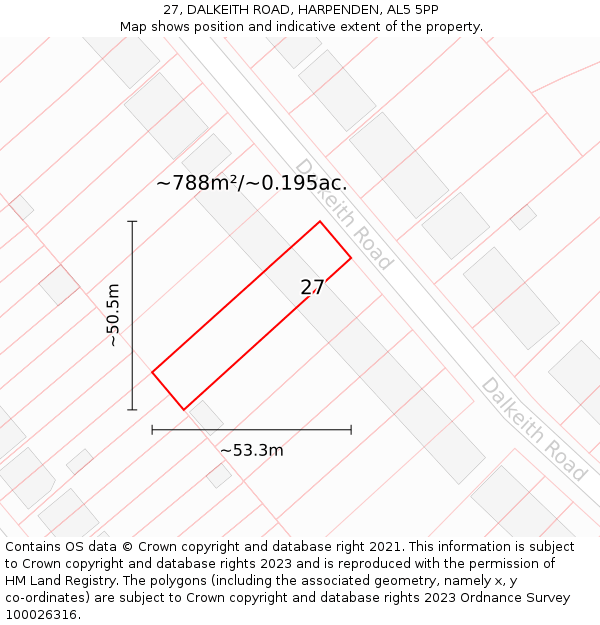 27, DALKEITH ROAD, HARPENDEN, AL5 5PP: Plot and title map