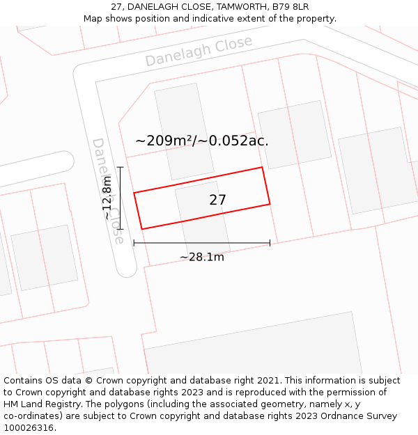 27, DANELAGH CLOSE, TAMWORTH, B79 8LR: Plot and title map