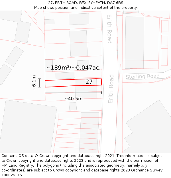 27, ERITH ROAD, BEXLEYHEATH, DA7 6BS: Plot and title map