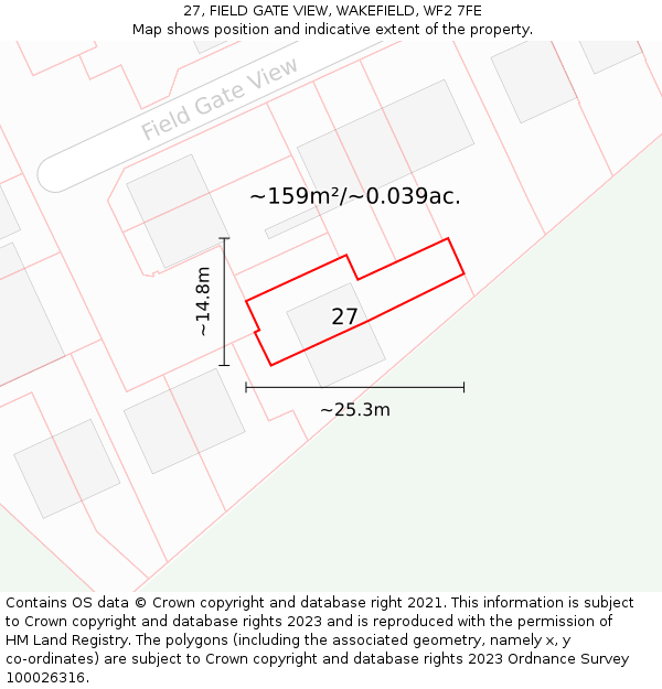 27, FIELD GATE VIEW, WAKEFIELD, WF2 7FE: Plot and title map