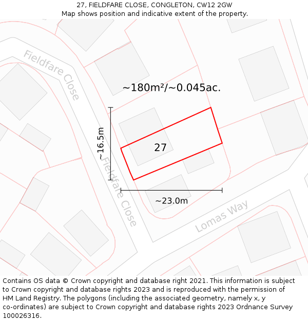 27, FIELDFARE CLOSE, CONGLETON, CW12 2GW: Plot and title map