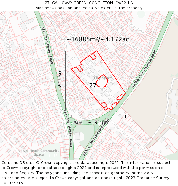 27, GALLOWAY GREEN, CONGLETON, CW12 1LY: Plot and title map