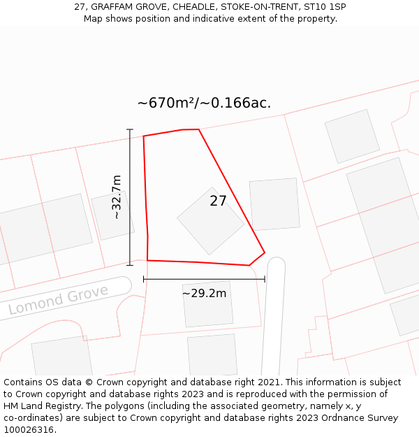 27, GRAFFAM GROVE, CHEADLE, STOKE-ON-TRENT, ST10 1SP: Plot and title map