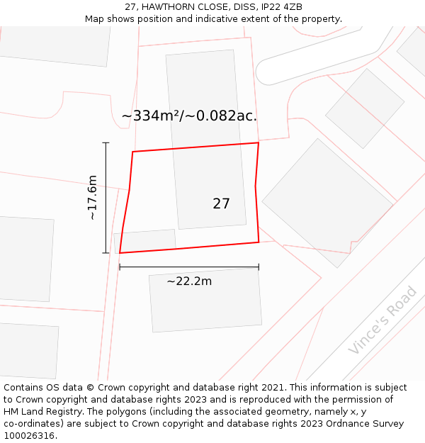 27, HAWTHORN CLOSE, DISS, IP22 4ZB: Plot and title map