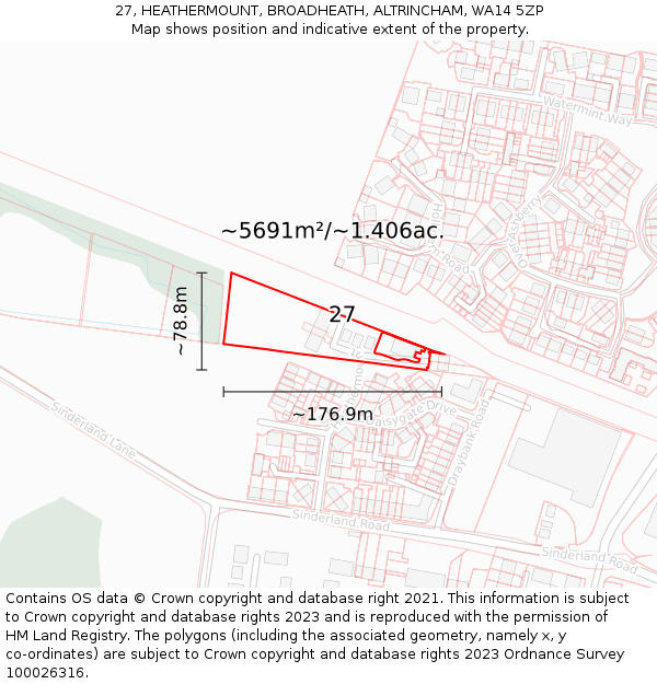 27, HEATHERMOUNT, BROADHEATH, ALTRINCHAM, WA14 5ZP: Plot and title map