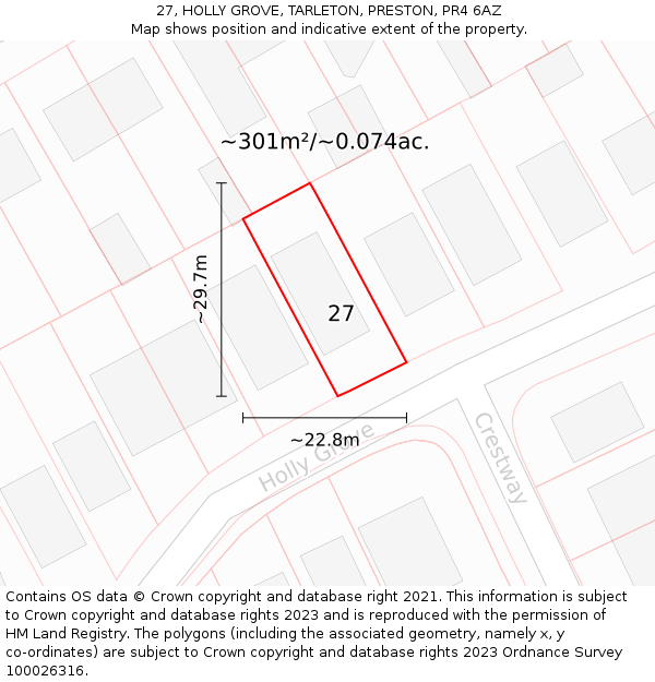 27, HOLLY GROVE, TARLETON, PRESTON, PR4 6AZ: Plot and title map
