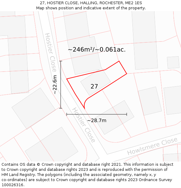 27, HOSTIER CLOSE, HALLING, ROCHESTER, ME2 1ES: Plot and title map