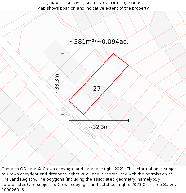 27, MAXHOLM ROAD, SUTTON COLDFIELD, B74 3SU: Plot and title map