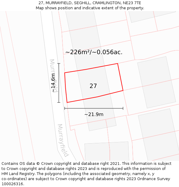 27, MURRAYFIELD, SEGHILL, CRAMLINGTON, NE23 7TE: Plot and title map