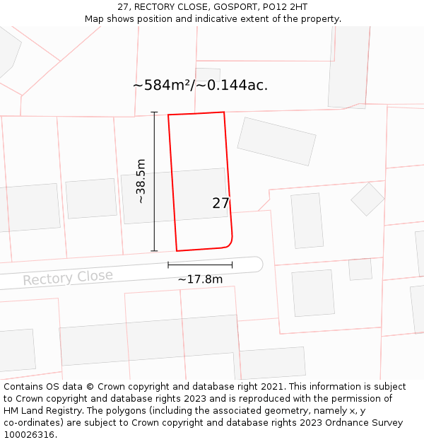 27, RECTORY CLOSE, GOSPORT, PO12 2HT: Plot and title map