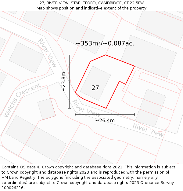 27, RIVER VIEW, STAPLEFORD, CAMBRIDGE, CB22 5FW: Plot and title map