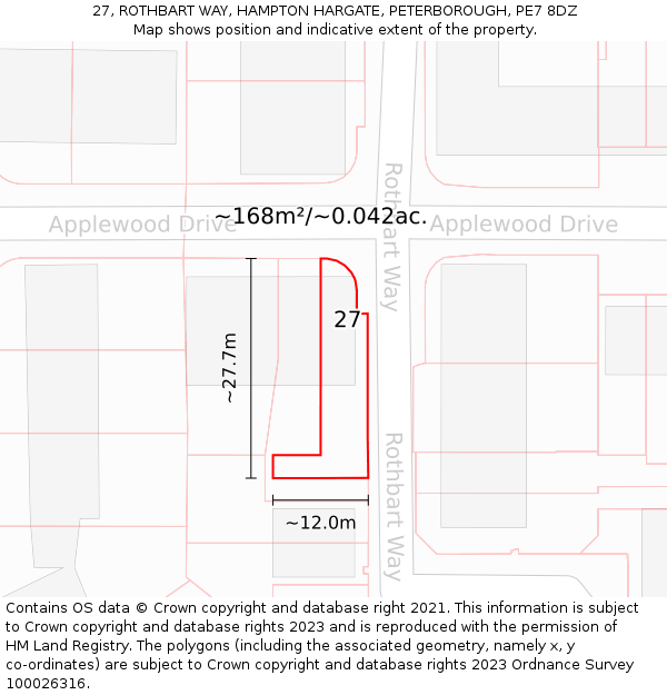 27, ROTHBART WAY, HAMPTON HARGATE, PETERBOROUGH, PE7 8DZ: Plot and title map