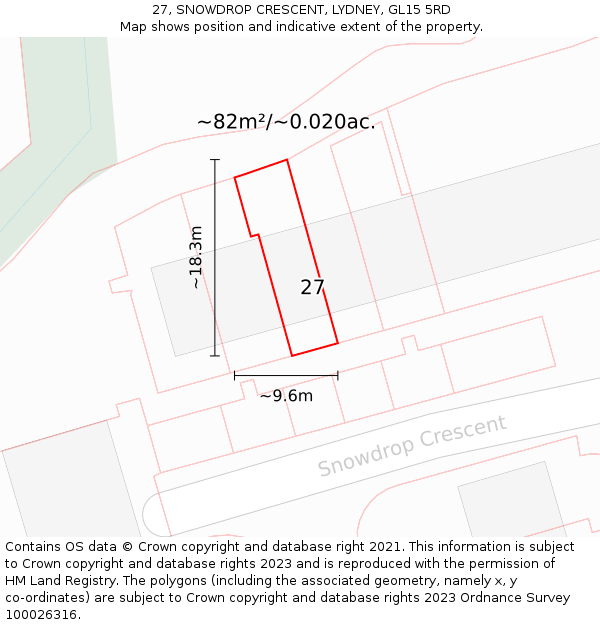 27, SNOWDROP CRESCENT, LYDNEY, GL15 5RD: Plot and title map