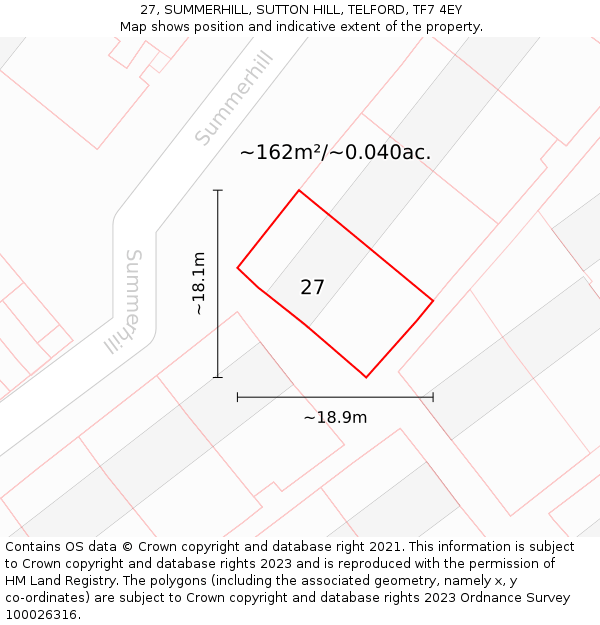 27, SUMMERHILL, SUTTON HILL, TELFORD, TF7 4EY: Plot and title map
