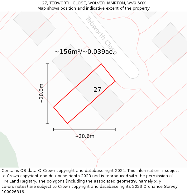 27, TEBWORTH CLOSE, WOLVERHAMPTON, WV9 5QX: Plot and title map