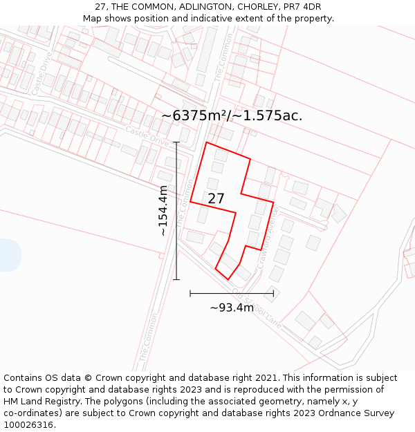 27, THE COMMON, ADLINGTON, CHORLEY, PR7 4DR: Plot and title map
