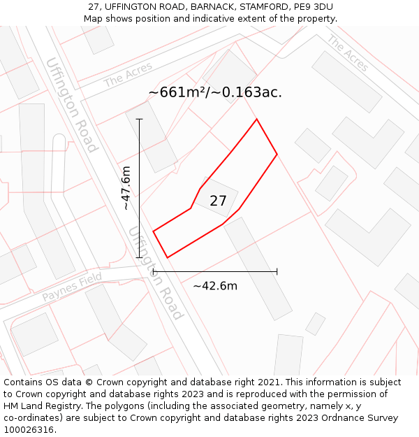 27, UFFINGTON ROAD, BARNACK, STAMFORD, PE9 3DU: Plot and title map