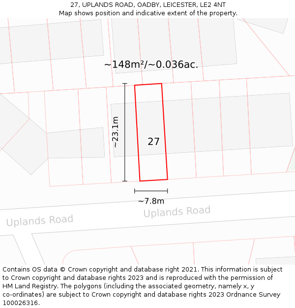 27, UPLANDS ROAD, OADBY, LEICESTER, LE2 4NT: Plot and title map