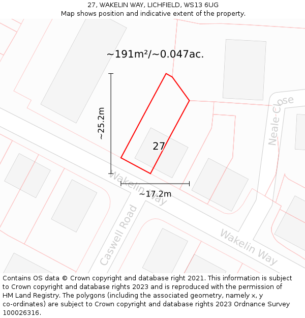 27, WAKELIN WAY, LICHFIELD, WS13 6UG: Plot and title map