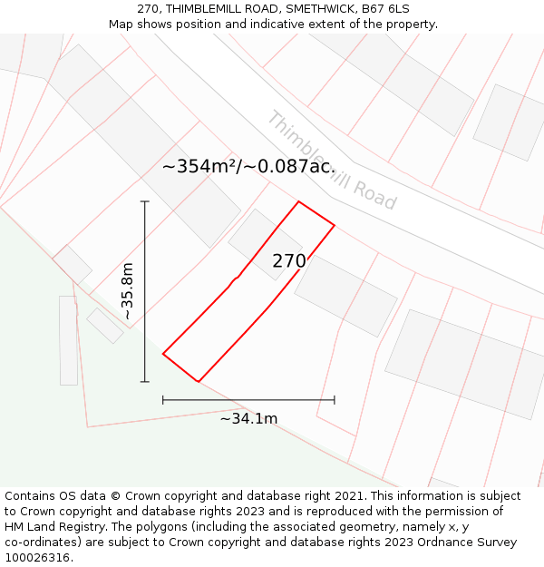 270, THIMBLEMILL ROAD, SMETHWICK, B67 6LS: Plot and title map