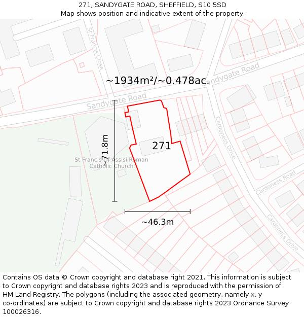 271, SANDYGATE ROAD, SHEFFIELD, S10 5SD: Plot and title map