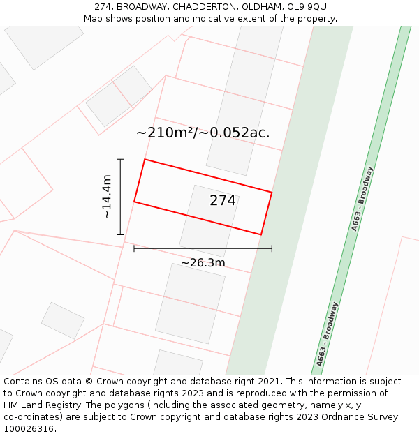 274, BROADWAY, CHADDERTON, OLDHAM, OL9 9QU: Plot and title map