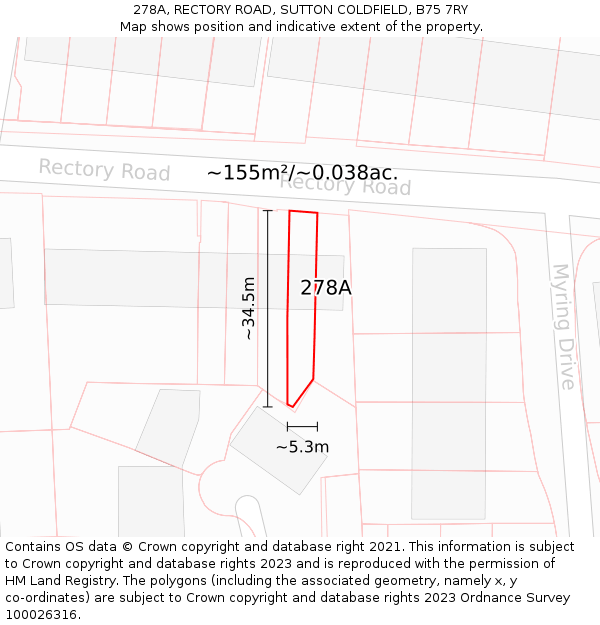 278A, RECTORY ROAD, SUTTON COLDFIELD, B75 7RY: Plot and title map