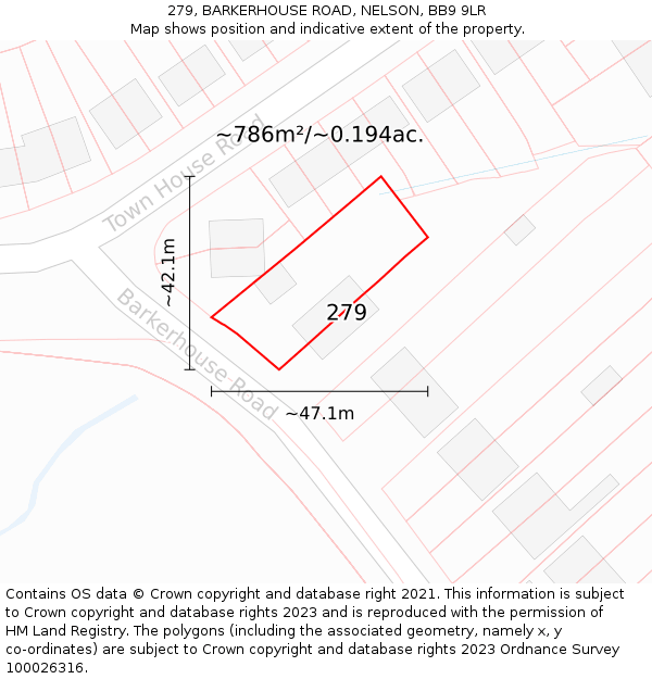 279, BARKERHOUSE ROAD, NELSON, BB9 9LR: Plot and title map