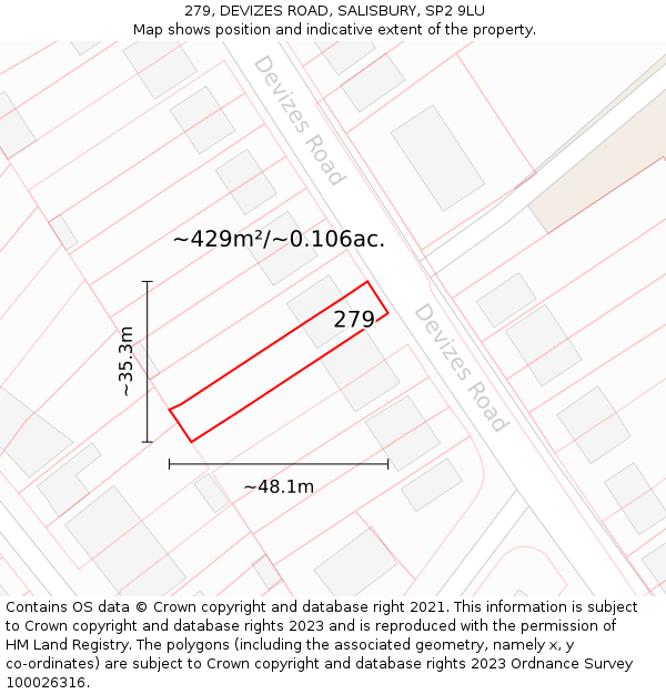 279, DEVIZES ROAD, SALISBURY, SP2 9LU: Plot and title map