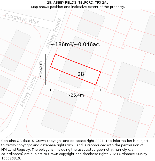 28, ABBEY FIELDS, TELFORD, TF3 2AL: Plot and title map