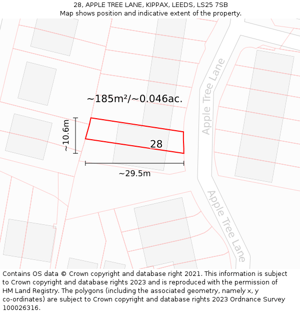 28, APPLE TREE LANE, KIPPAX, LEEDS, LS25 7SB: Plot and title map