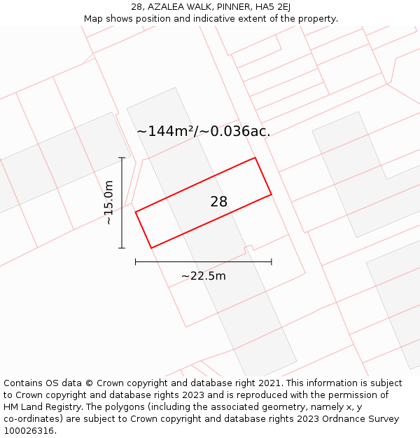 28, AZALEA WALK, PINNER, HA5 2EJ: Plot and title map