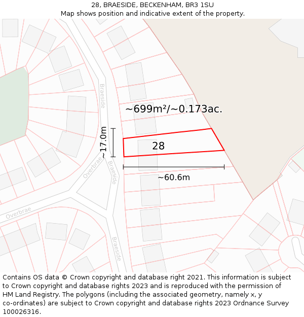 28, BRAESIDE, BECKENHAM, BR3 1SU: Plot and title map