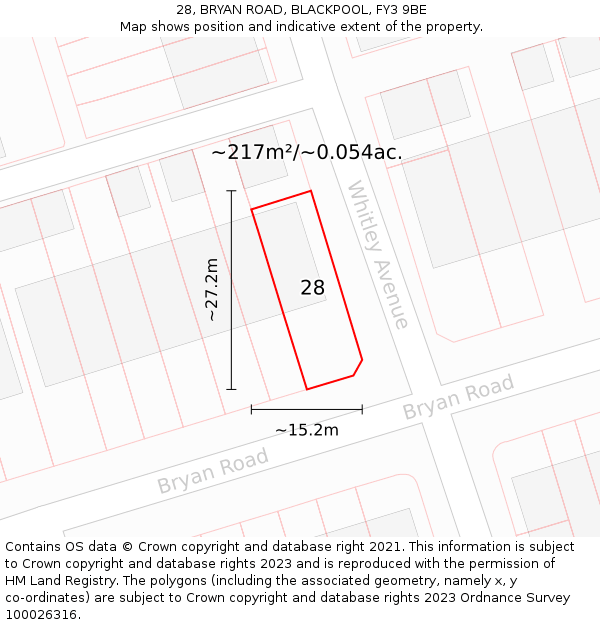 28, BRYAN ROAD, BLACKPOOL, FY3 9BE: Plot and title map