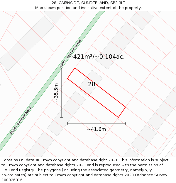 28, CAIRNSIDE, SUNDERLAND, SR3 3LT: Plot and title map