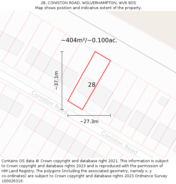 28, CONISTON ROAD, WOLVERHAMPTON, WV6 9DS: Plot and title map