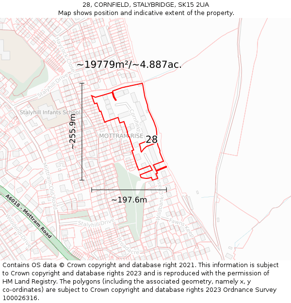 28, CORNFIELD, STALYBRIDGE, SK15 2UA: Plot and title map