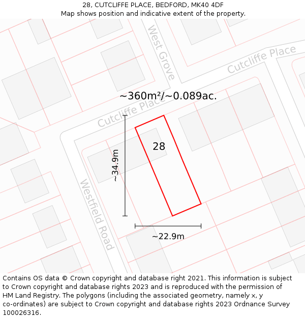 28, CUTCLIFFE PLACE, BEDFORD, MK40 4DF: Plot and title map
