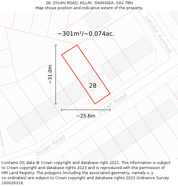 28, DYLAN ROAD, KILLAY, SWANSEA, SA2 7BN: Plot and title map