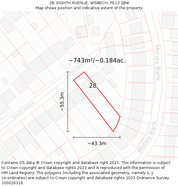 28, EIGHTH AVENUE, WISBECH, PE13 2BW: Plot and title map