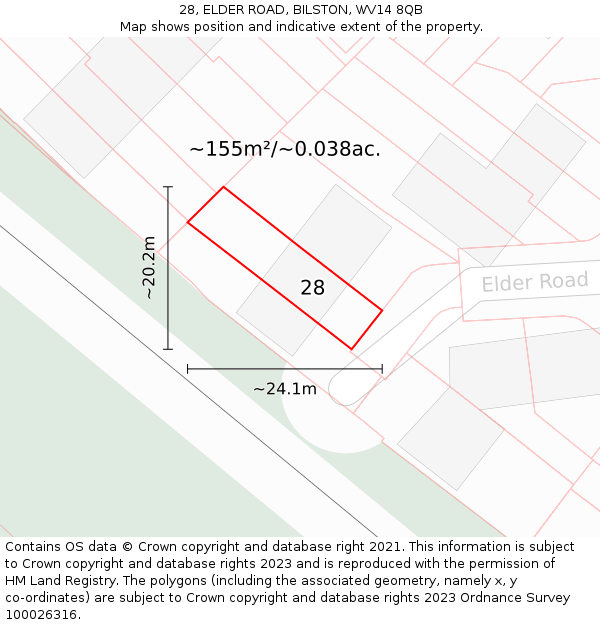 28, ELDER ROAD, BILSTON, WV14 8QB: Plot and title map