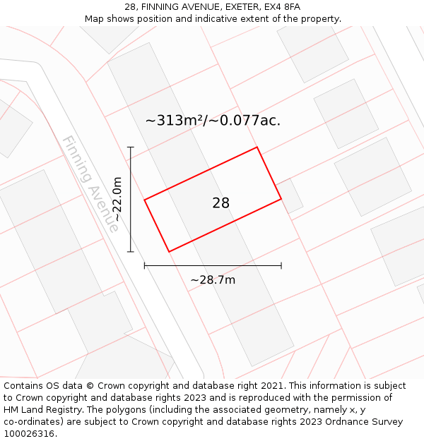 28, FINNING AVENUE, EXETER, EX4 8FA: Plot and title map