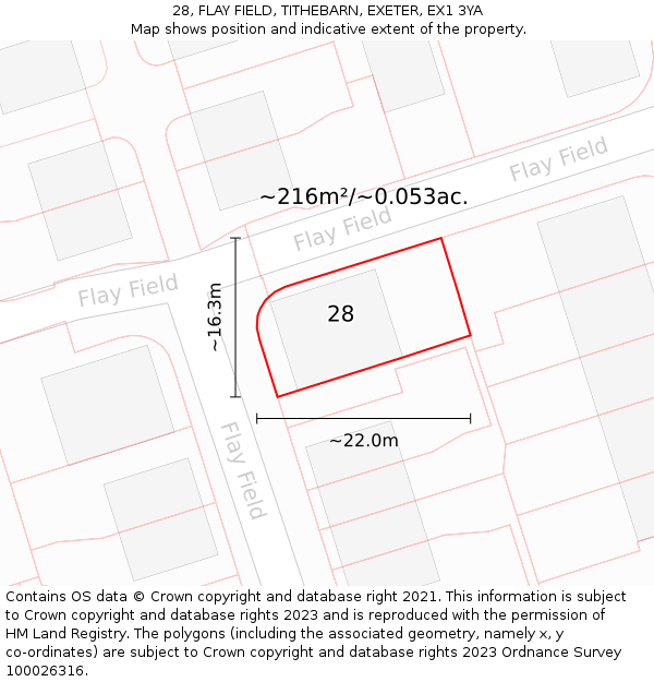 28, FLAY FIELD, TITHEBARN, EXETER, EX1 3YA: Plot and title map