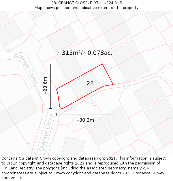 28, GRANGE CLOSE, BLYTH, NE24 3HS: Plot and title map