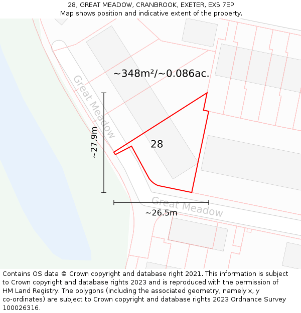 28, GREAT MEADOW, CRANBROOK, EXETER, EX5 7EP: Plot and title map