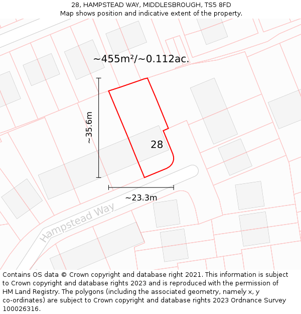 28, HAMPSTEAD WAY, MIDDLESBROUGH, TS5 8FD: Plot and title map