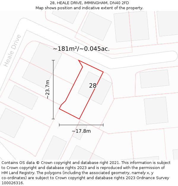 28, HEALE DRIVE, IMMINGHAM, DN40 2FD: Plot and title map